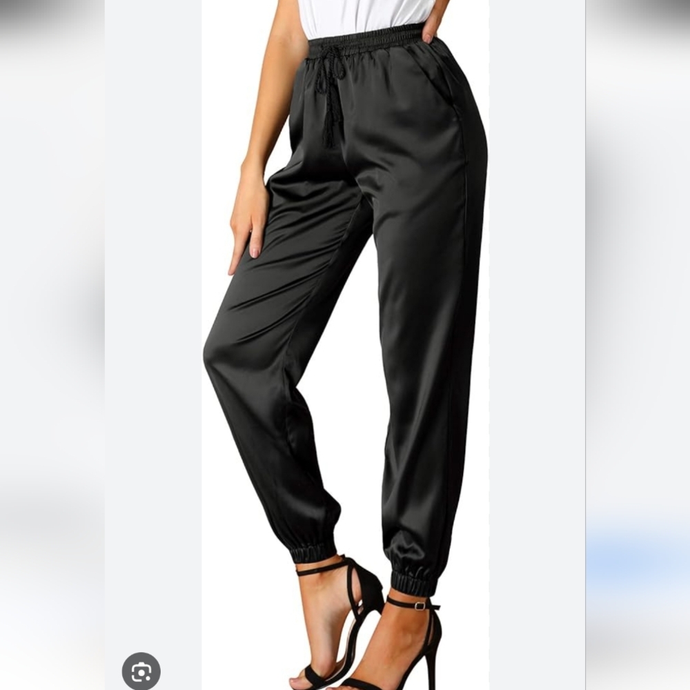 Elegant Black Satin Jogger Pants